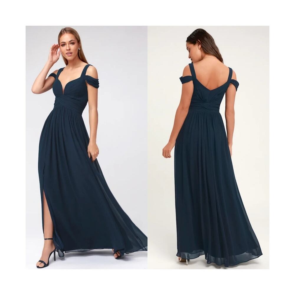 Lulus Ocean of Elegance Navy Blue Maxi Dress Small